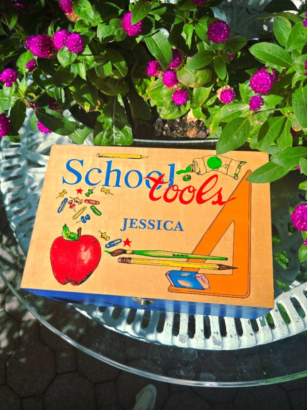 Personalized Jessica Wooden School Supply Box Vintage Keepsake Chest Storage Cas - Picture 5 of 16